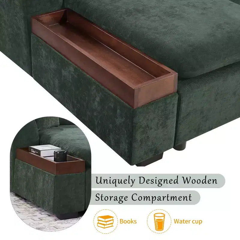Whisen 93.7 L-Shaped Upholstered Sectional with Wood Storage