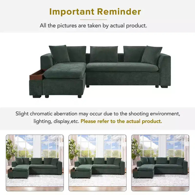 Whisen 93.7 L-Shaped Upholstered Sectional with Wood Storage