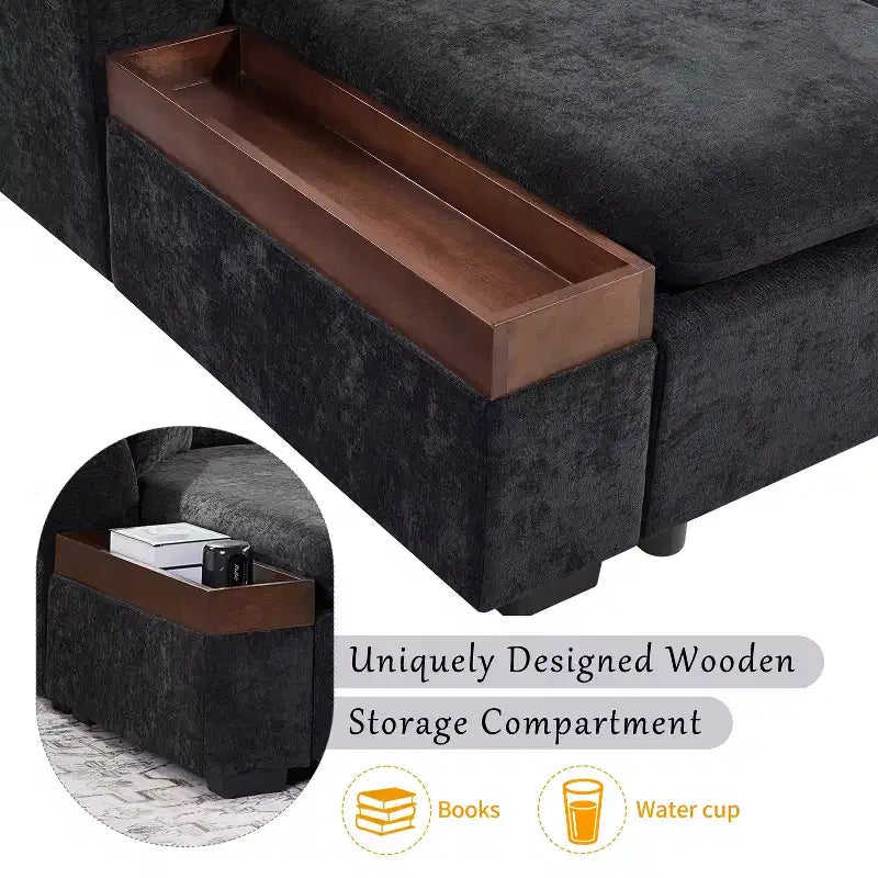 Whisen 93.7 L-Shaped Upholstered Sectional with Wood Storage