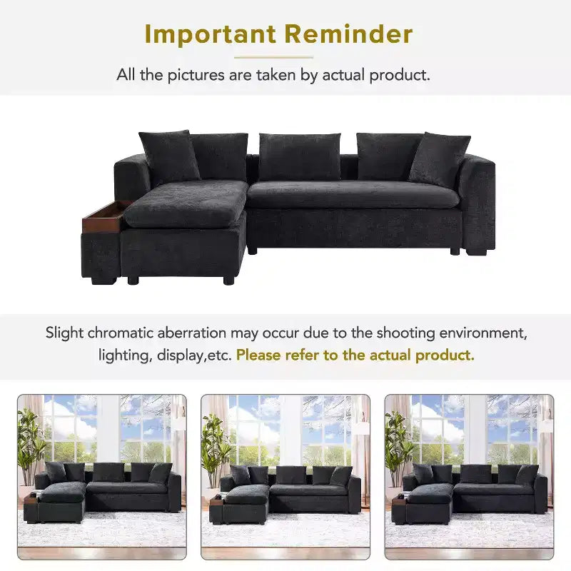 Whisen 93.7 L-Shaped Upholstered Sectional with Wood Storage