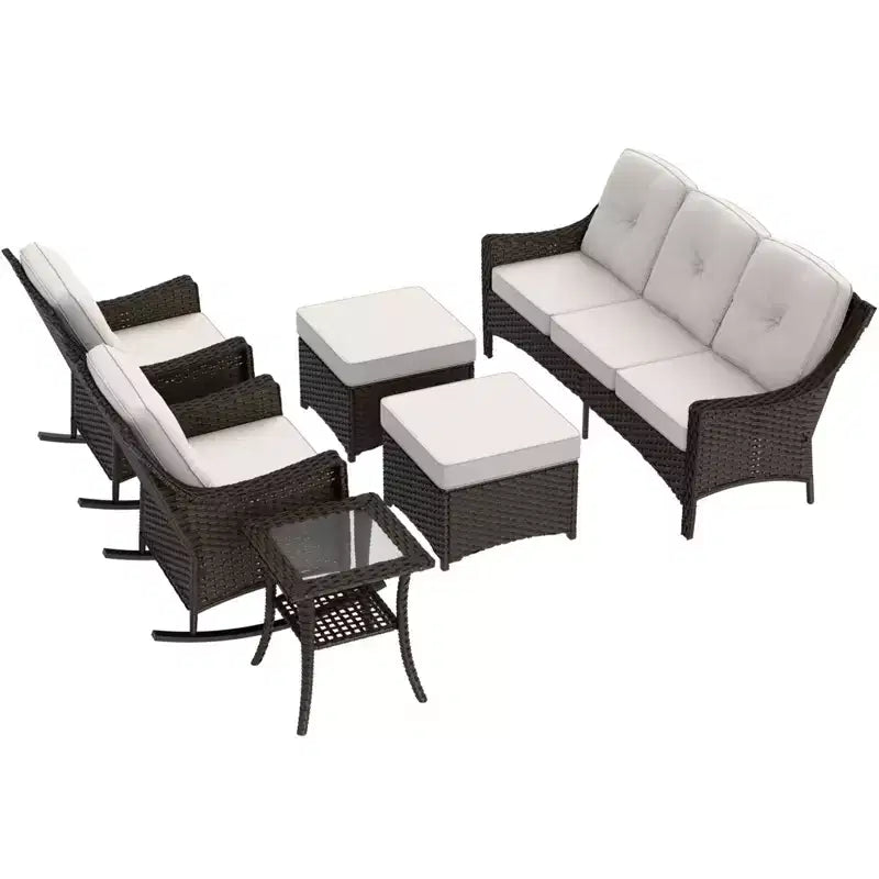 EAGLE PEAK Azure Bay Juego de Muebles de Patio de Exterior de Mimbre de 6 Piezas, Sofá y Sillas Mecedoras con Otomanas y Mesa Auxiliar