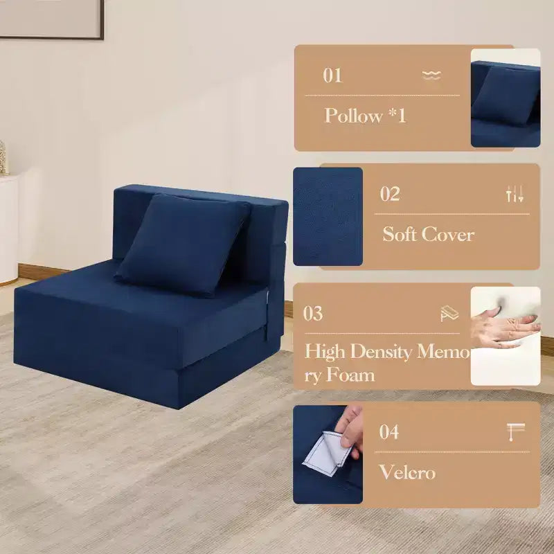 Sofa, Folding Sofa Bed, Foldable Couch Bed with Pillow, Convertible Sleeper Chair Folding Sofa Mattress, Futon Floor Couch for Living Room/Bedroom