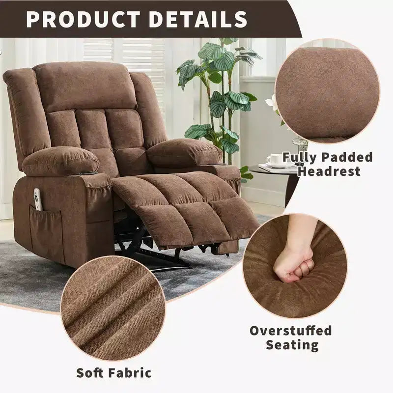 360 Swivel Rocker Recliner Chair with Heat and Massage for Big & Tall Adults, with Remote Control, Cup Holders, Side Pockets, USB Charge Port