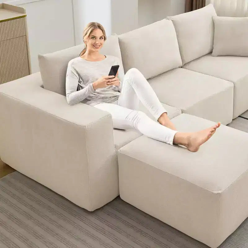 Sectional Couches Sofas, Modular Sectional Sofa with Deep Seat, Upholstered Chenille Convertible Sponge Compression Sofas, No Assembly Required