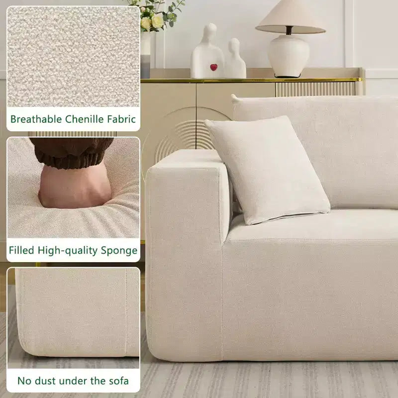 Sectional Couches Sofas, Modular Sectional Sofa with Deep Seat, Upholstered Chenille Convertible Sponge Compression Sofas, No Assembly Required