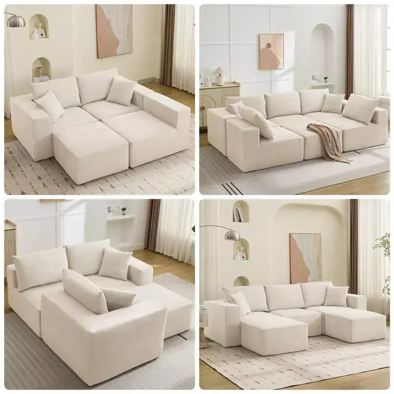 Sectional Couches Sofas, Modular Sectional Sofa with Deep Seat, Upholstered Chenille Convertible Sponge Compression Sofas, No Assembly Required