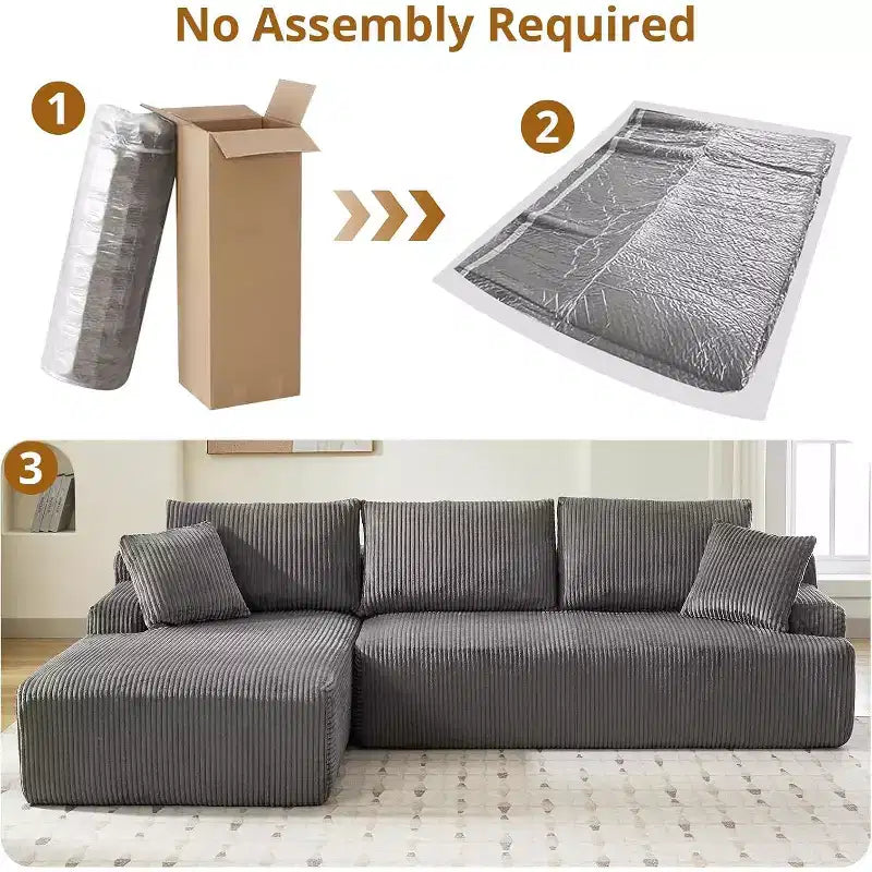 Cloud Couch with L Shaped Chaise Sectional Couch Corduroy Boneless Modular Modern Sofa No Assembly Required for Living Room Apartment and Small Space
