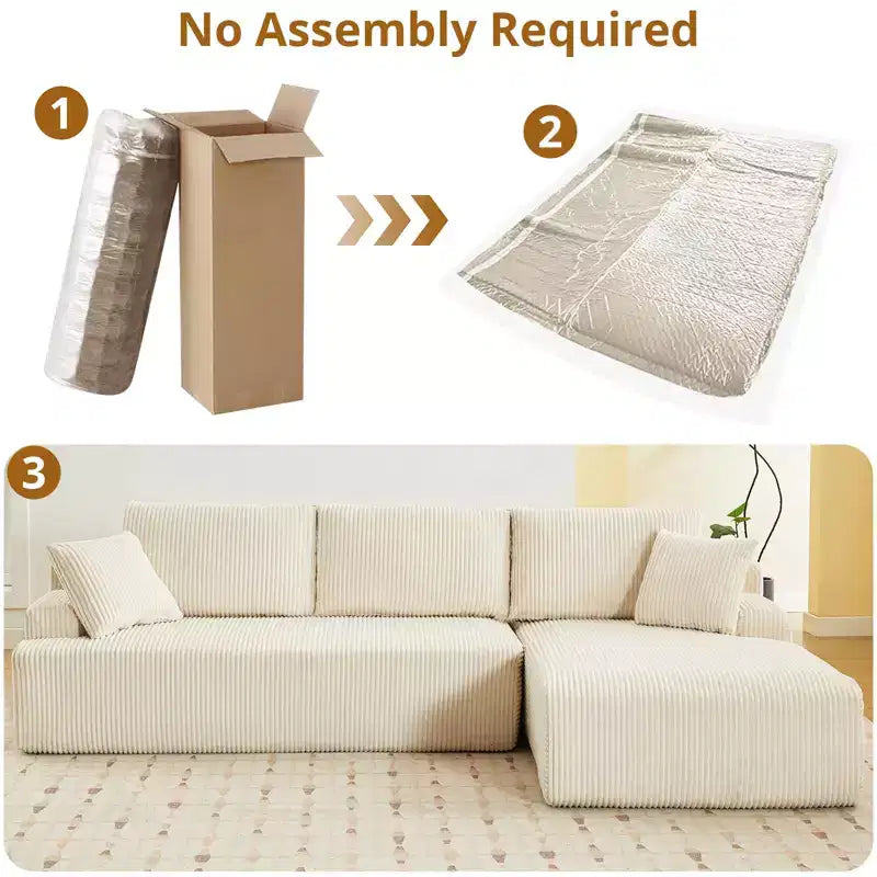 Cloud Couch with L Shaped Chaise Sectional Couch Corduroy Boneless Modular Modern Sofa No Assembly Required for Living Room Apartment and Small Space