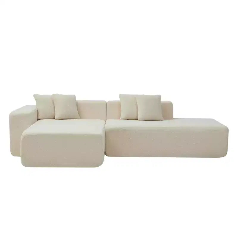 MAYEERTY Lambswool Fabric L-Shaped 5-Seat Modular Sectional Sofa with Chaise for Bedroom and Apartment