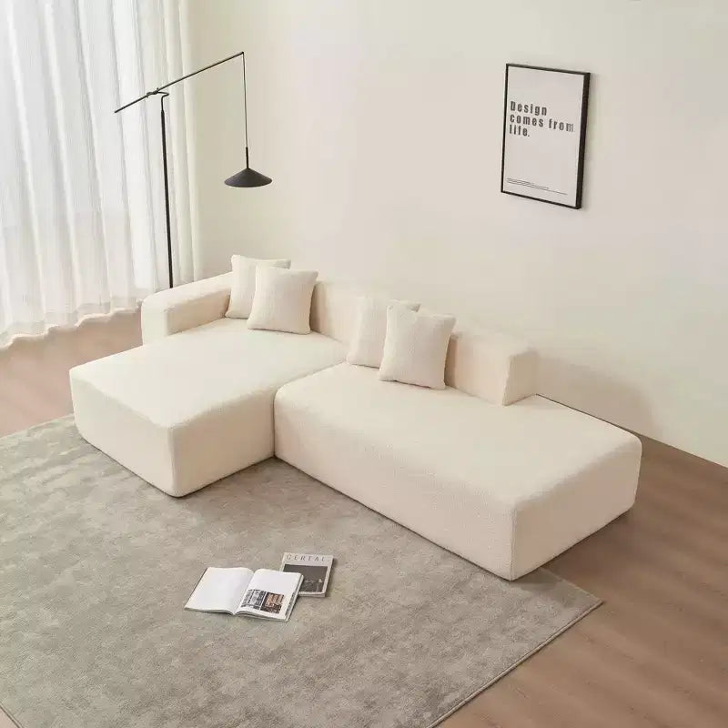 MAYEERTY Lambswool Fabric L-Shaped 5-Seat Modular Sectional Sofa with Chaise for Bedroom and Apartment