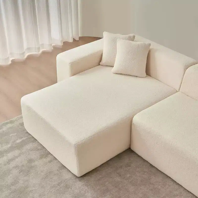MAYEERTY Lambswool Fabric L-Shaped 5-Seat Modular Sectional Sofa with Chaise for Bedroom and Apartment