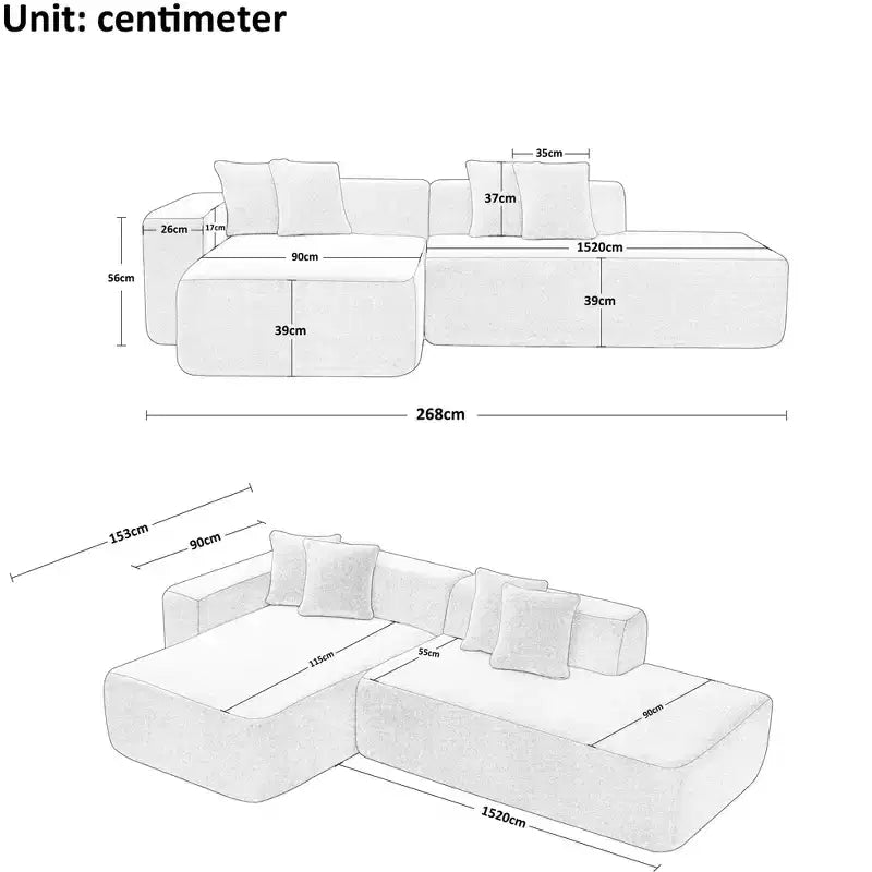 MAYEERTY Lambswool Fabric L-Shaped 5-Seat Modular Sectional Sofa with Chaise for Bedroom and Apartment