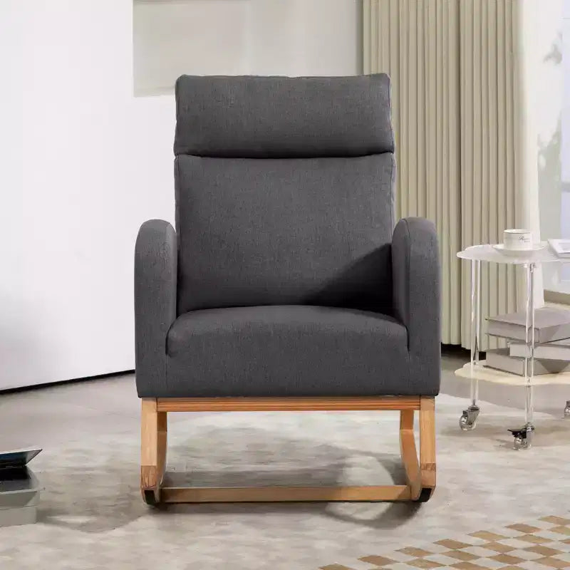 Nursery Glider Chair - Rocking Chair, Upholstered Nursery with Rubber Wood Legs, Comfy High Backrest, Side Pockets, Rocker Armchair for Living Room