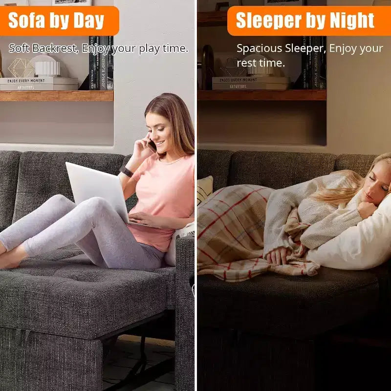 Sleeper Sofa, 84 Inch Sofa Bed with 2 Charging Ports, L Shaped Couch with 2 Storage Armrest and 2 Cup Holders, 2 Charging Ports