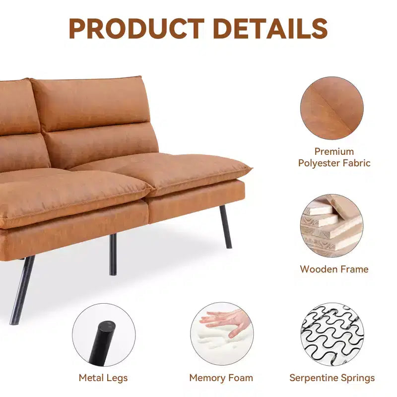 Dyonery 71.3 in Convertible Futon Sofa Bed,Memory Foam Futon Couch with Adjustable Backrest,Folding Small Loveseat Sleeper Recliner for Living Room