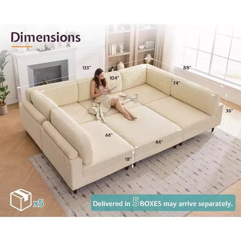 AMERLIFE Modular Sectional Sofa with 44 Extra Deep Seat, Oversized 6-Seater Couch