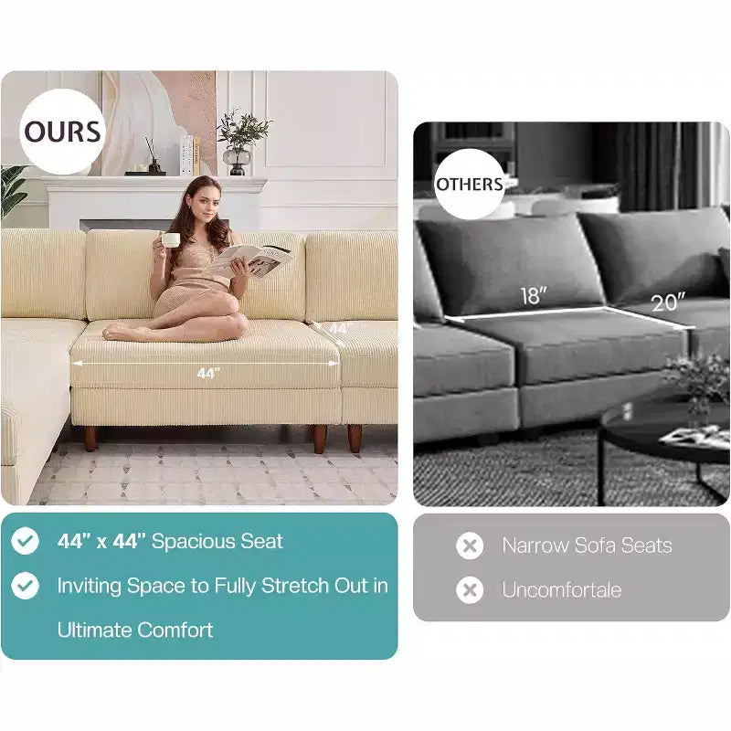 AMERLIFE Modular Sectional Sofa with 44 Extra Deep Seat, Oversized 6-Seater Couch