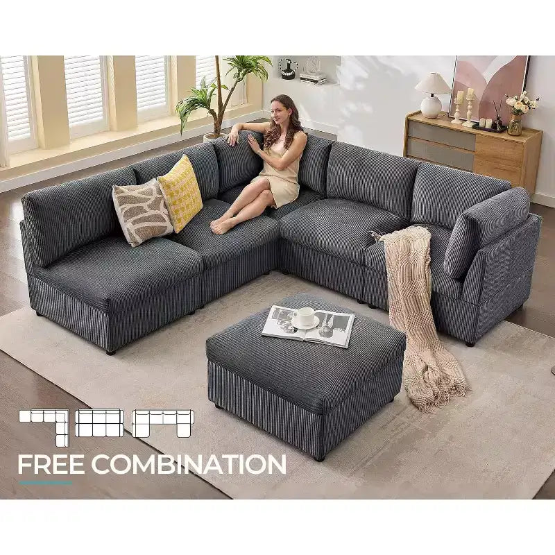 AMERLIFE Oversized Modular Sectional Sofa with 32 Deep Seat, 6-Piece Convertible U/L/S Couch