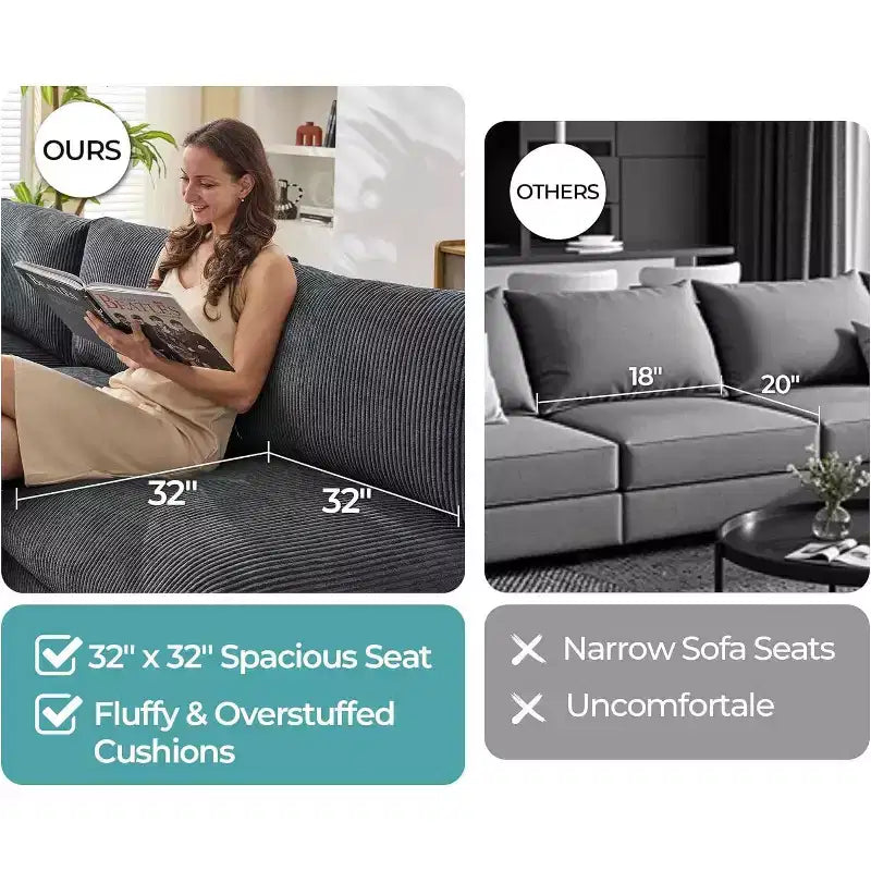 AMERLIFE Oversized Modular Sectional Sofa with 32 Deep Seat, 6-Piece Convertible U/L/S Couch