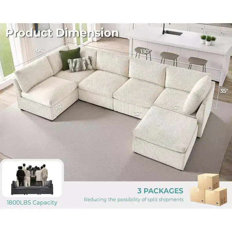 AMERLIFE Oversized Modular Sectional Sofa with 32 Deep Seat, 6-Piece Convertible U/L/S Couch