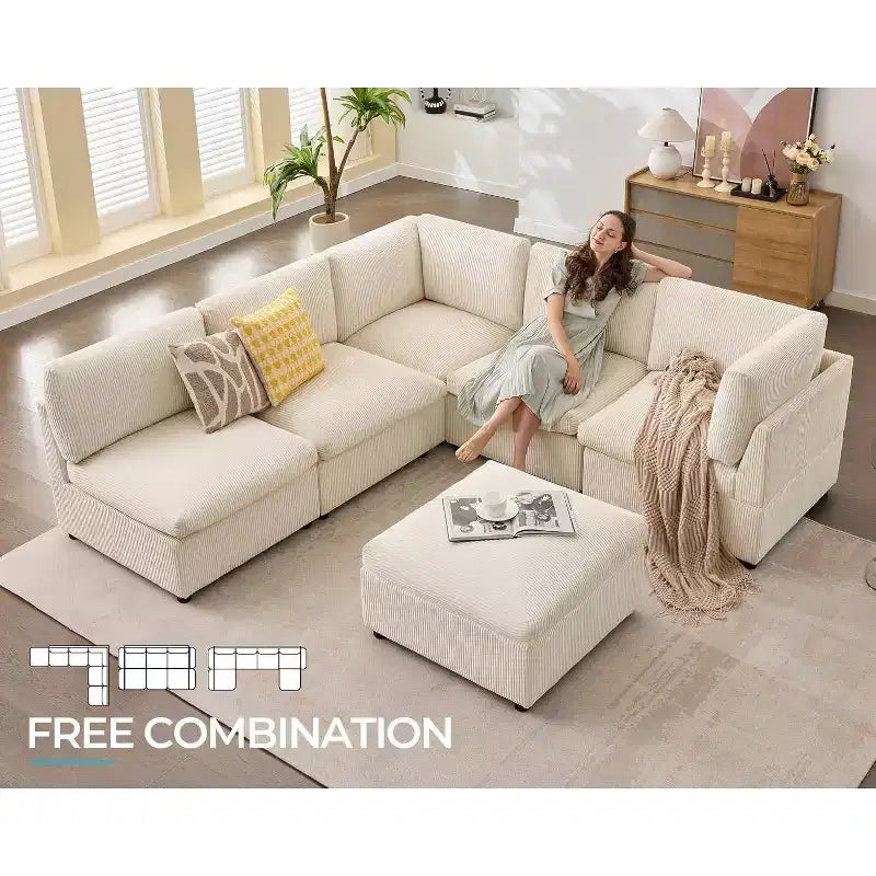 AMERLIFE Oversized Modular Sectional Sofa with 32 Deep Seat, 6-Piece Convertible U/L/S Couch