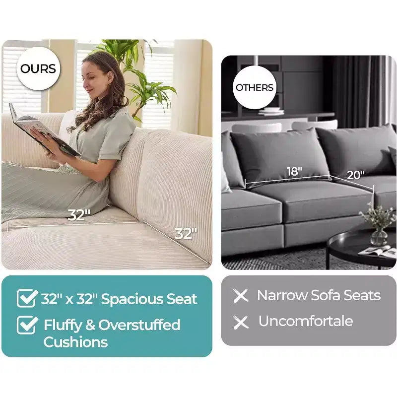 AMERLIFE Oversized Modular Sectional Sofa with 32 Deep Seat, 6-Piece Convertible U/L/S Couch