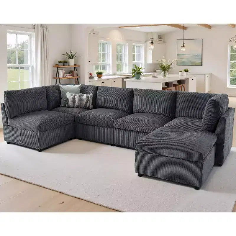 Sofá modular extragrande AMERLIFE con asiento de 32 pulgadas de profundidad, sofá convertible de 6 piezas en U/L/S