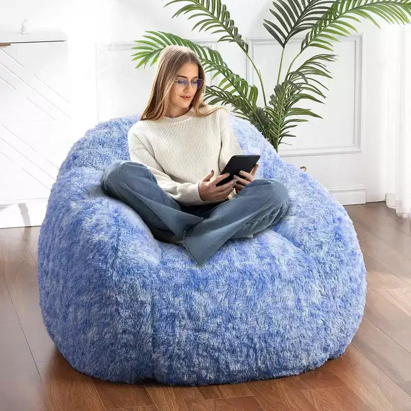 Bean Bag Chairs for Adults, Faux Fur Bean Bag Chair with Filler, Soft Plush Living Room Beanbag Chair Armrest Bean Bag Couch for Reading