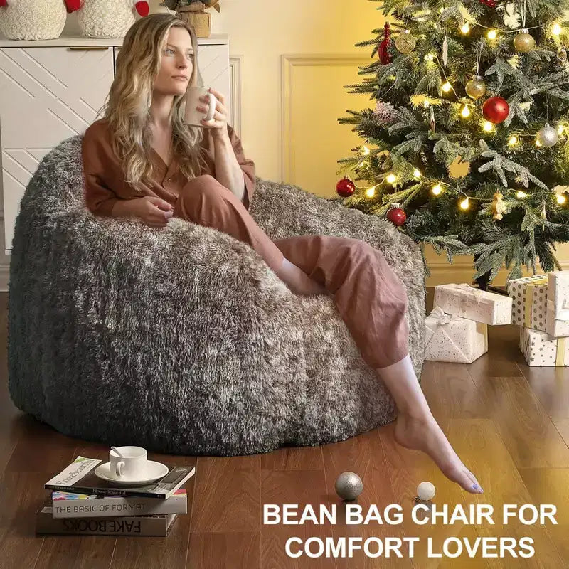 Bean Bag Chairs for Adults, Faux Fur Bean Bag Chair with Filler, Soft Plush Living Room Beanbag Chair Armrest Bean Bag Couch for Reading