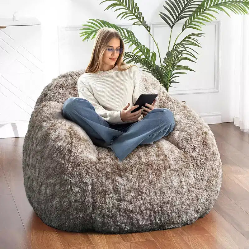 Bean Bag Chairs for Adults, Faux Fur Bean Bag Chair with Filler, Soft Plush Living Room Beanbag Chair Armrest Bean Bag Couch for Reading