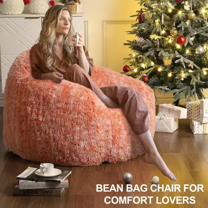 Bean Bag Chairs for Adults, Faux Fur Bean Bag Chair with Filler, Soft Plush Living Room Beanbag Chair Armrest Bean Bag Couch for Reading