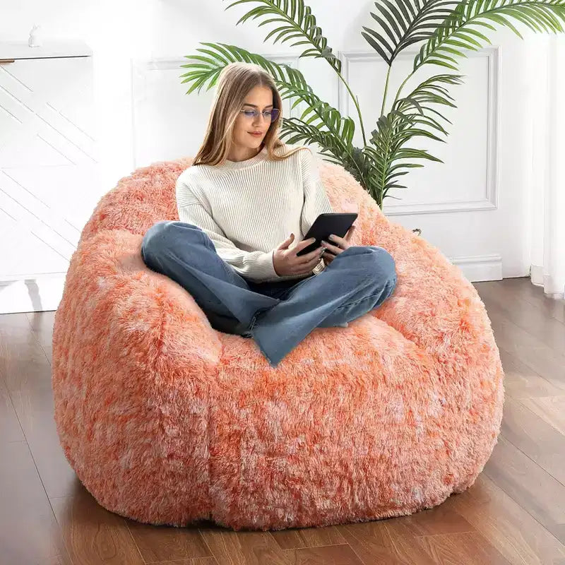 Bean Bag Chairs for Adults, Faux Fur Bean Bag Chair with Filler, Soft Plush Living Room Beanbag Chair Armrest Bean Bag Couch for Reading
