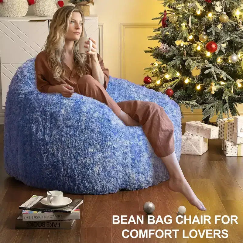 Bean Bag Chairs for Adults, Faux Fur Bean Bag Chair with Filler, Soft Plush Living Room Beanbag Chair Armrest Bean Bag Couch for Reading