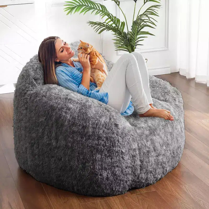 Bean Bag Chairs for Adults, Faux Fur Bean Bag Chair with Filler, Soft Plush Living Room Beanbag Chair Armrest Bean Bag Couch for Reading