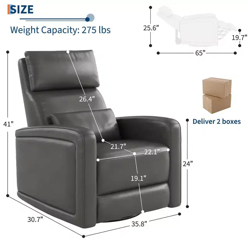 Manual Reclinder, 360 Swivel Sofa Rocker, Faux Leather Single Sofa, Modern Wingback Recliner, with Ergonomic Backrest, for Living Room