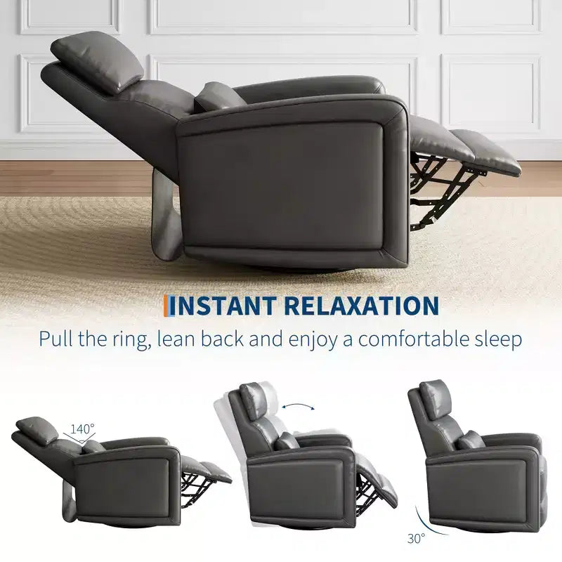 Manual Reclinder, 360 Swivel Sofa Rocker, Faux Leather Single Sofa, Modern Wingback Recliner, with Ergonomic Backrest, for Living Room