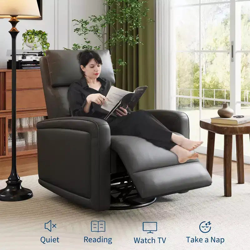Manual Reclinder, 360 Swivel Sofa Rocker, Faux Leather Single Sofa, Modern Wingback Recliner, with Ergonomic Backrest, for Living Room