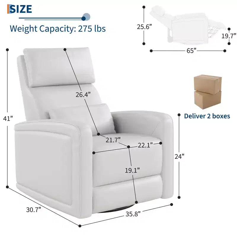 Manual Reclinder, 360 Swivel Sofa Rocker, Faux Leather Single Sofa, Modern Wingback Recliner, with Ergonomic Backrest, for Living Room