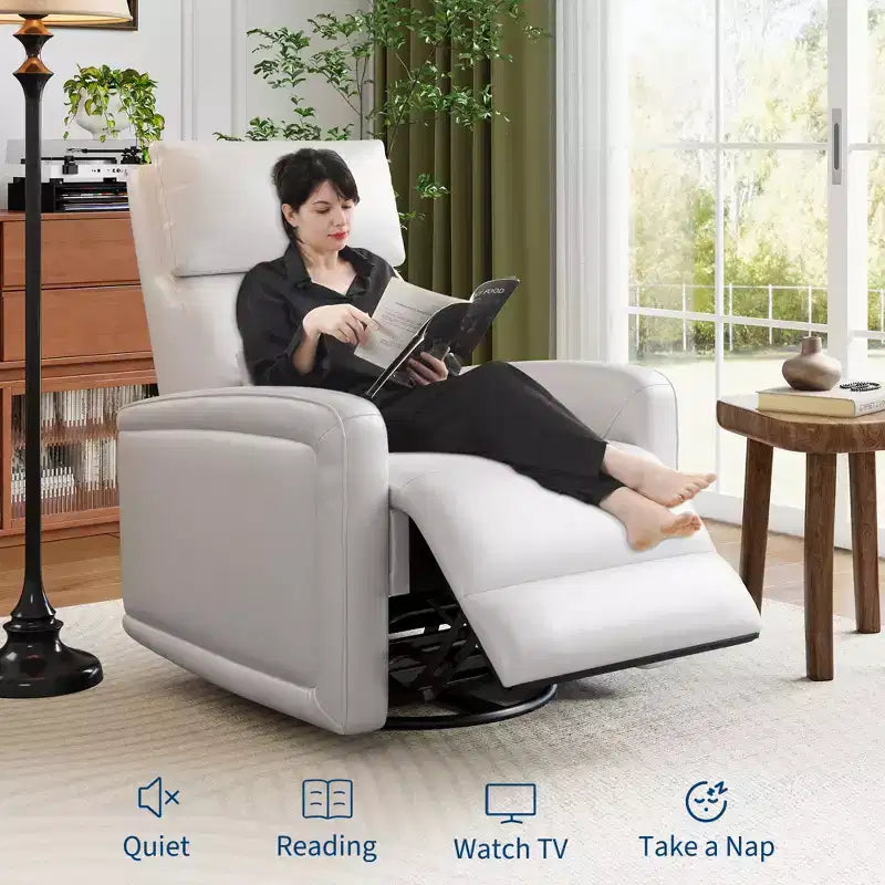 Manual Reclinder, 360 Swivel Sofa Rocker, Faux Leather Single Sofa, Modern Wingback Recliner, with Ergonomic Backrest, for Living Room