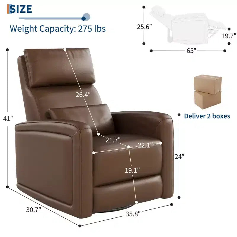 Manual Reclinder, 360 Swivel Sofa Rocker, Faux Leather Single Sofa, Modern Wingback Recliner, with Ergonomic Backrest, for Living Room