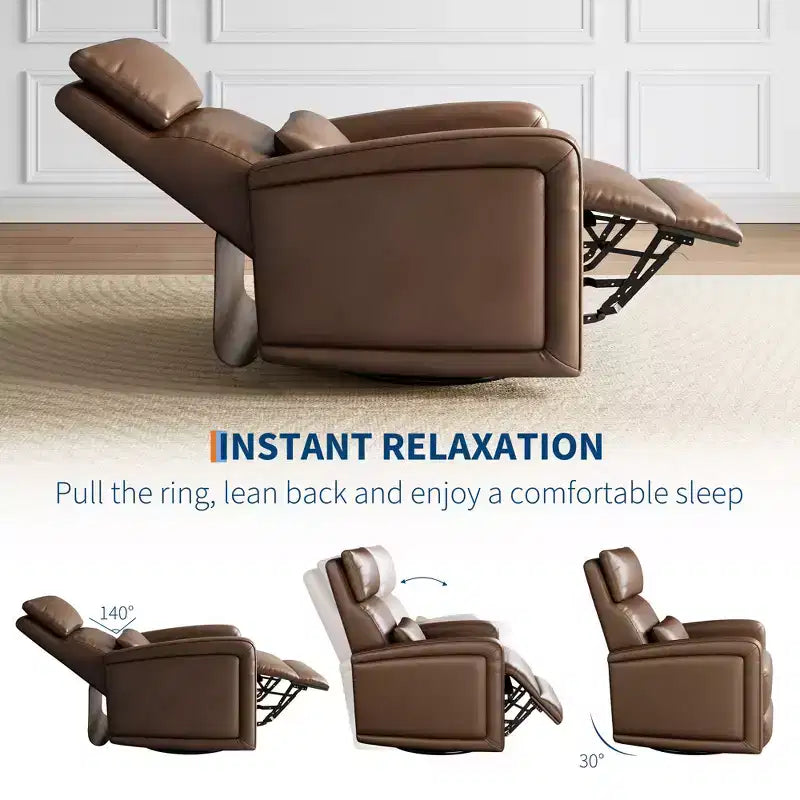 Manual Reclinder, 360 Swivel Sofa Rocker, Faux Leather Single Sofa, Modern Wingback Recliner, with Ergonomic Backrest, for Living Room