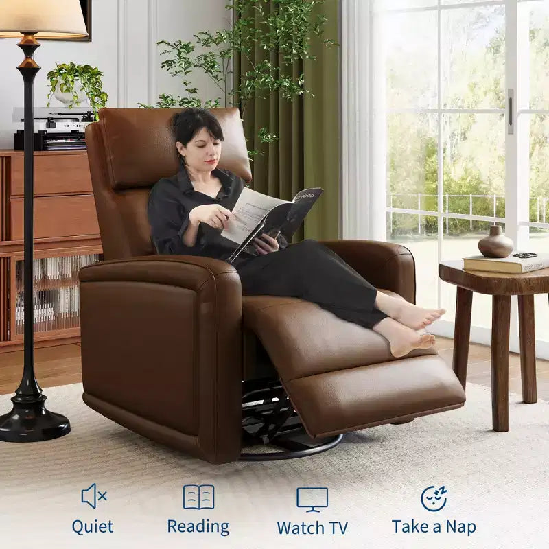 Manual Reclinder, 360 Swivel Sofa Rocker, Faux Leather Single Sofa, Modern Wingback Recliner, with Ergonomic Backrest, for Living Room