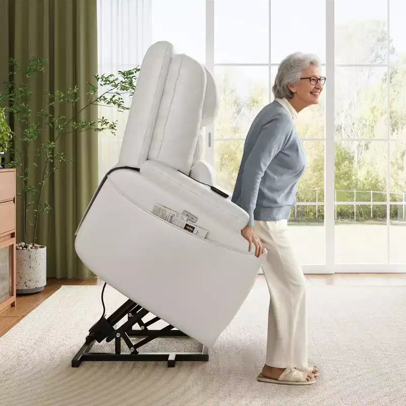 Sofá reclinable con elevador, de piel sintética, 3 posiciones ajustables, bolsillos laterales de almacenamiento y portavasos, sillón elevador eléctrico, para sala de estar