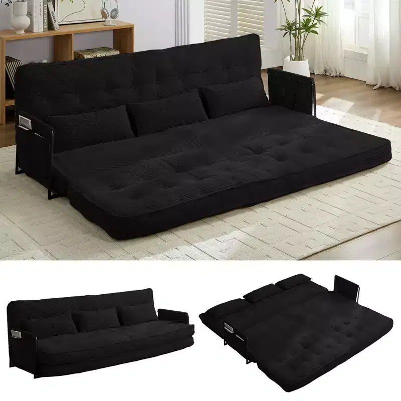 Mjkone Muti-Functional Folding Futon Sofa Bed Floor Sofa Bed3-Seater Lazy Sofa with Pillows,6 Position Adjustable Backrest