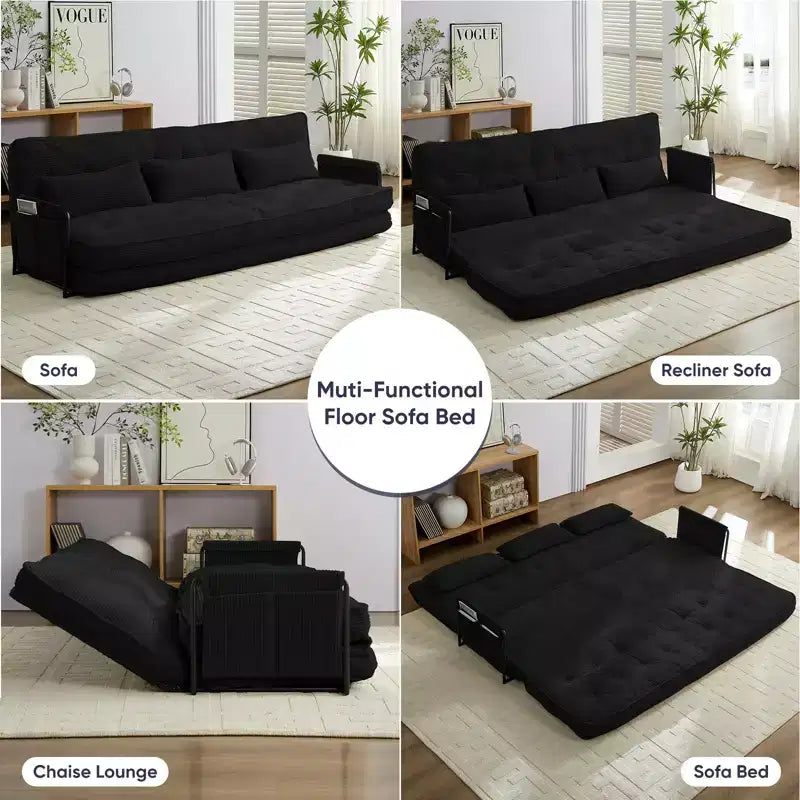 Mjkone Muti-Functional Folding Futon Sofa Bed Floor Sofa Bed3-Seater Lazy Sofa with Pillows,6 Position Adjustable Backrest