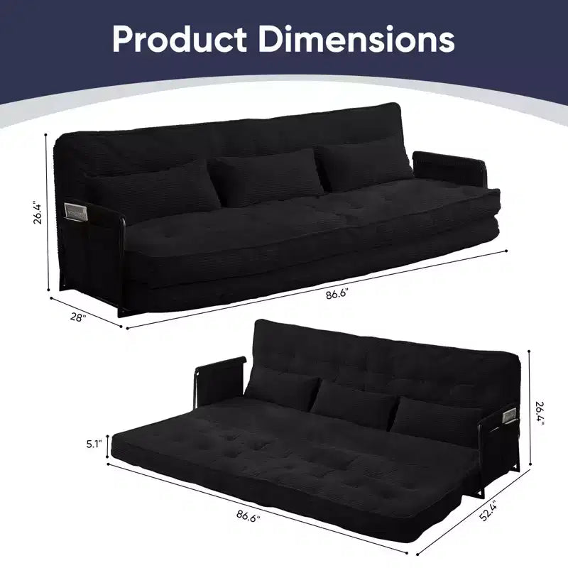 Mjkone Muti-Functional Folding Futon Sofa Bed Floor Sofa Bed3-Seater Lazy Sofa with Pillows,6 Position Adjustable Backrest