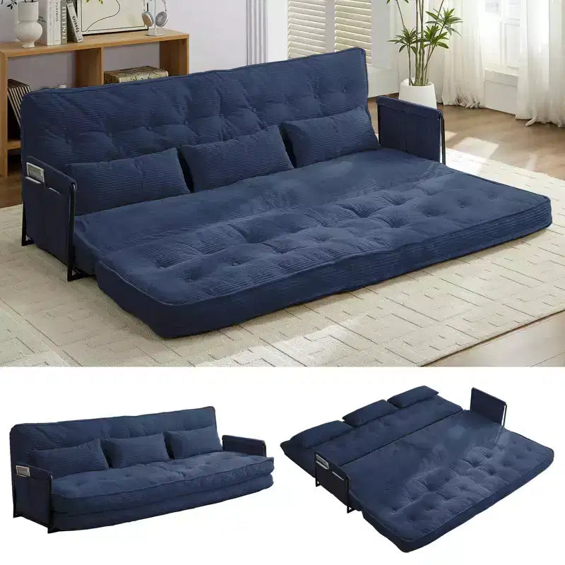 Mjkone Muti-Functional Folding Futon Sofa Bed Floor Sofa Bed3-Seater Lazy Sofa with Pillows,6 Position Adjustable Backrest