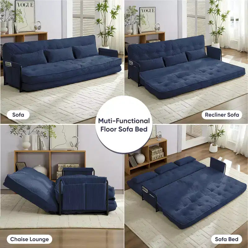 Mjkone Muti-Functional Folding Futon Sofa Bed Floor Sofa Bed3-Seater Lazy Sofa with Pillows,6 Position Adjustable Backrest