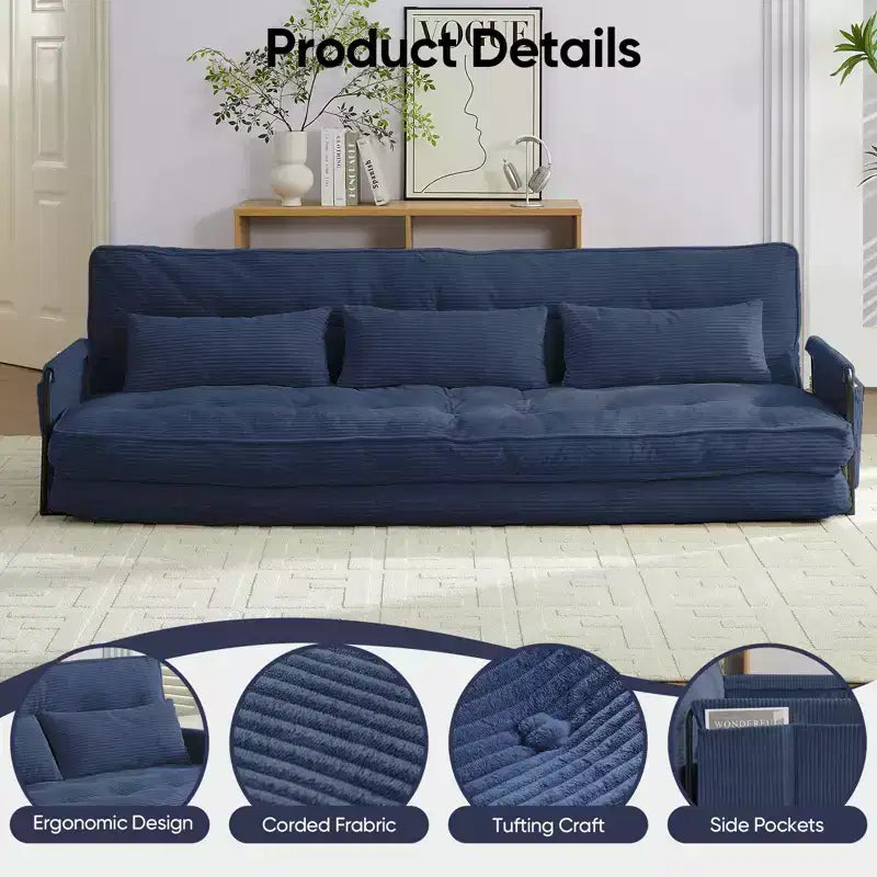 Mjkone Muti-Functional Folding Futon Sofa Bed Floor Sofa Bed3-Seater Lazy Sofa with Pillows,6 Position Adjustable Backrest