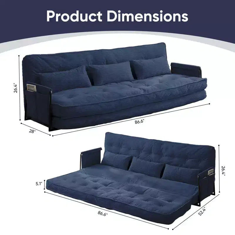 Mjkone Muti-Functional Folding Futon Sofa Bed Floor Sofa Bed3-Seater Lazy Sofa with Pillows,6 Position Adjustable Backrest